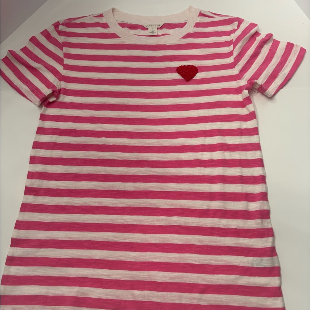 Caslon Women’s Pink and White Striped Tee with Heart